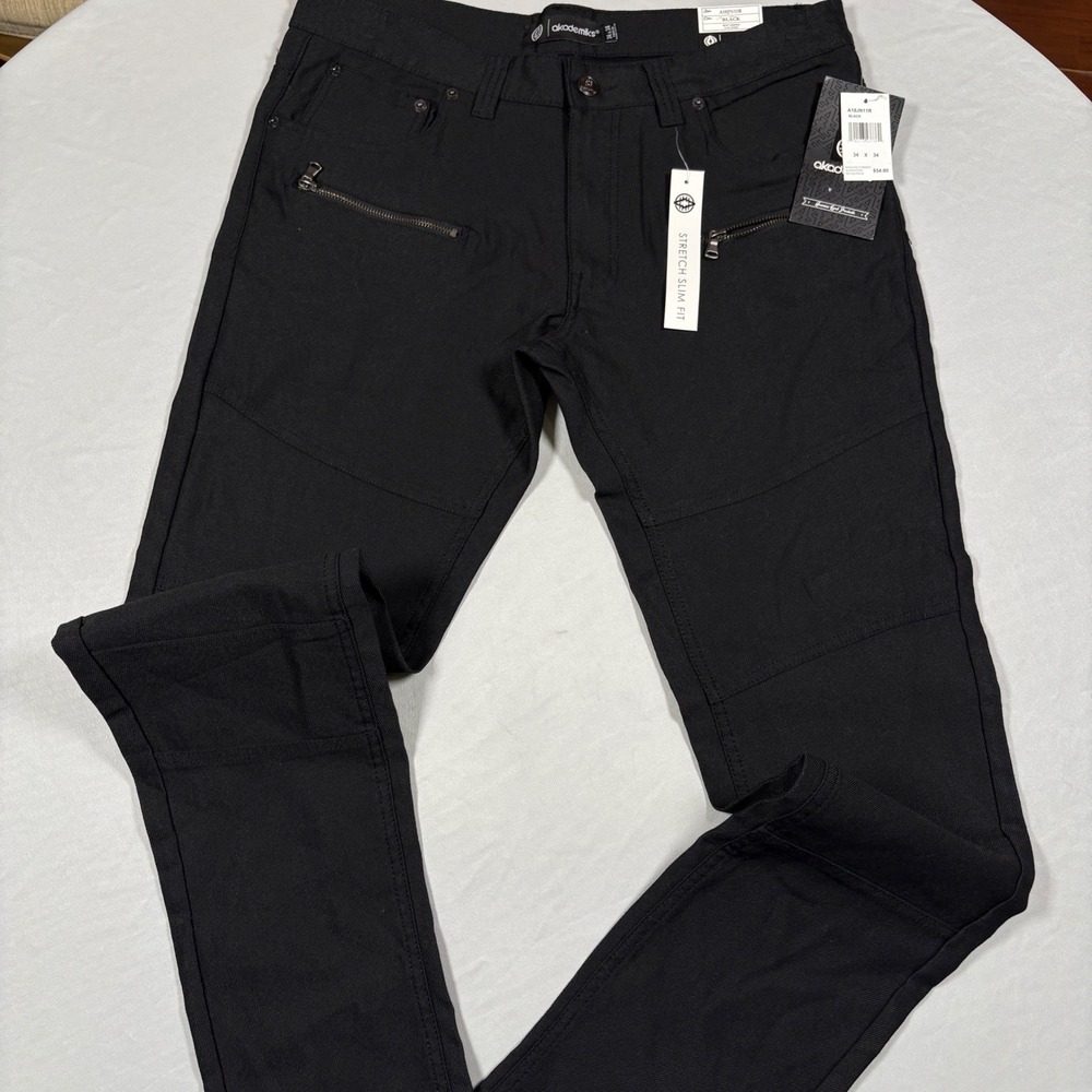 Akademiks Pants Mens 34x34 A18JN11R Black Stretch Slim Fit Moto Zippered NEW